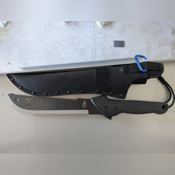 Gerber Black Tactical Machete + Rambo Style Blade - Picture 3 of 7
